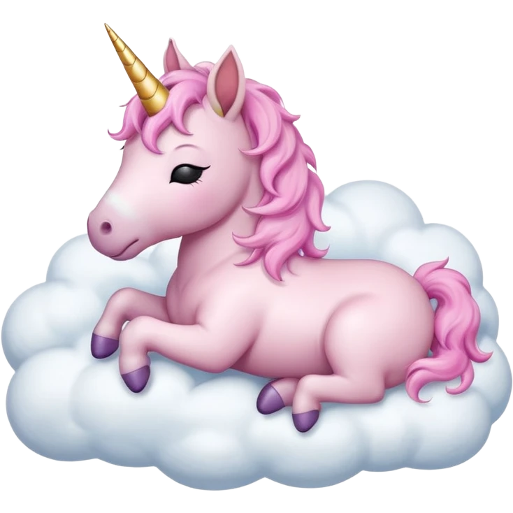 Small adorable baby unicorn, asleep on a white fluffy cloud, isolated  emoji