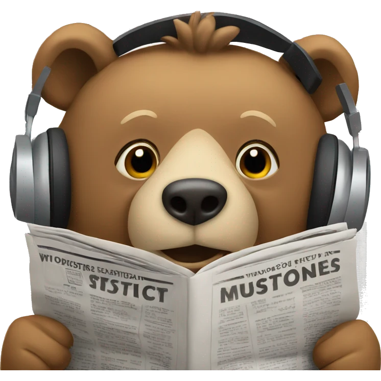 Bear wearing headphones reading a newspaper. emoji