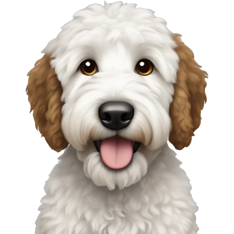 white and black goldendoodle with brown eyes emoji