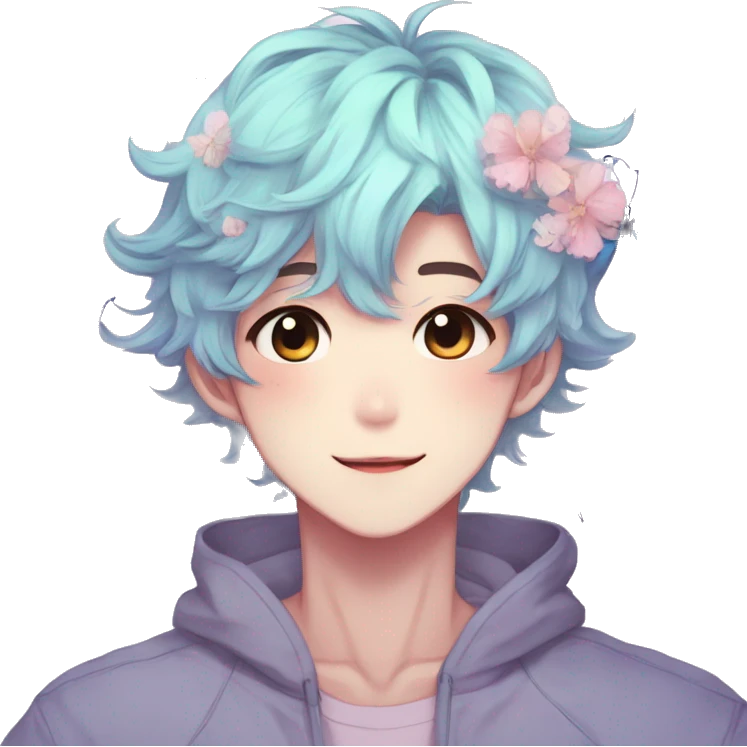 Gorgeous pastel anime style shojo man with blushing face and butterflies aesthetic and pretty hair trending style emoji