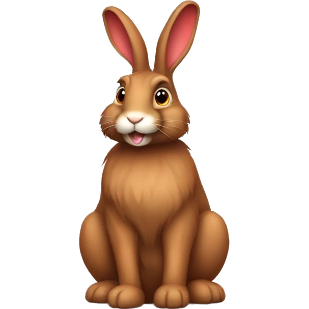 Fluffy brown rabbit long floppy ears wearing red tshirt sitting  emoji