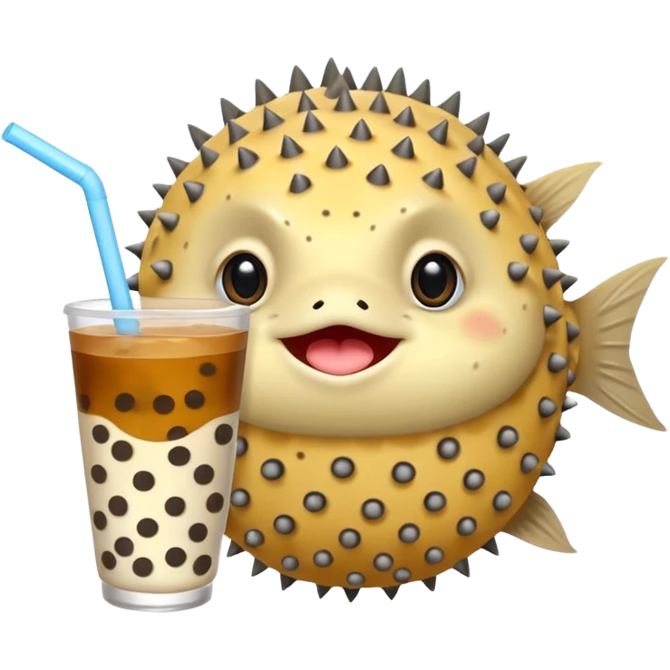 Puffer fish with boba emoji