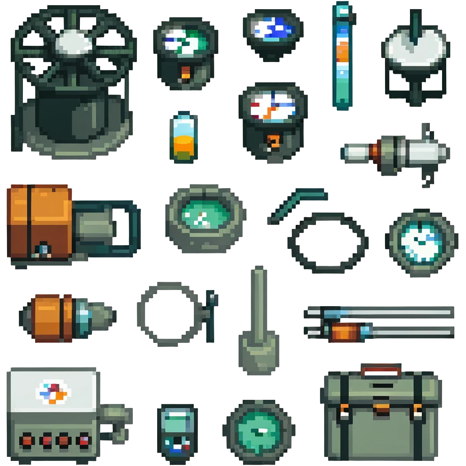 Array of marine geology instruments including magnetometers, ROVs, and sediment sieving equipment emoji