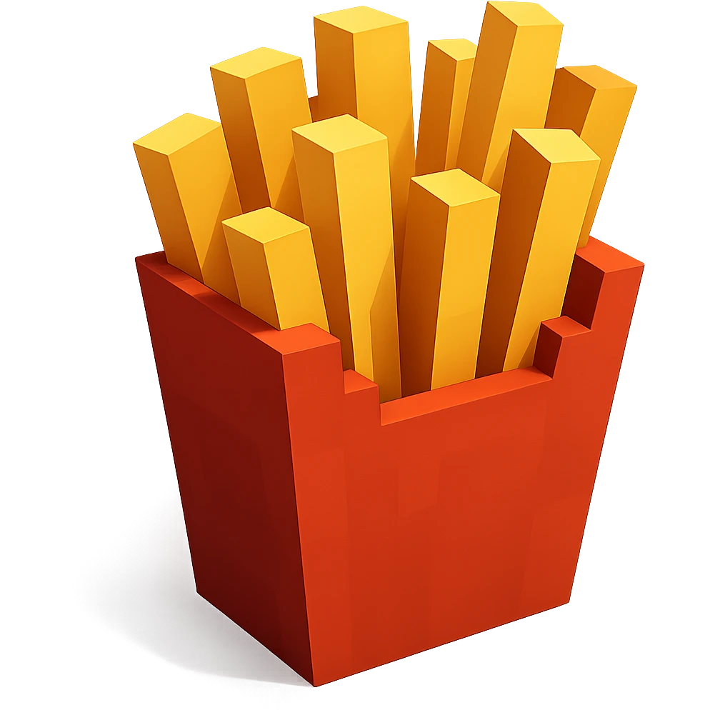 French fries in a container, geometric minimalist 3D block design emoji