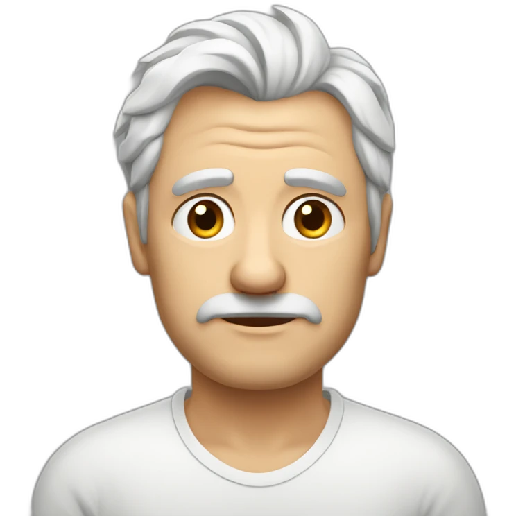 Unsure european shaved guy in his fifties with mid long white hair wearing a shirt emoji