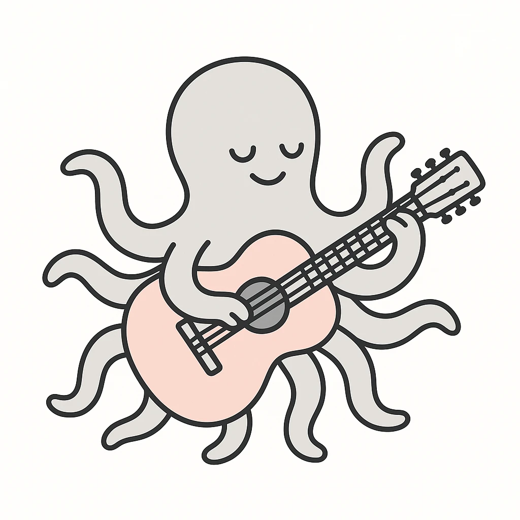 happy octopus with multiple arms playing guitar emoji
