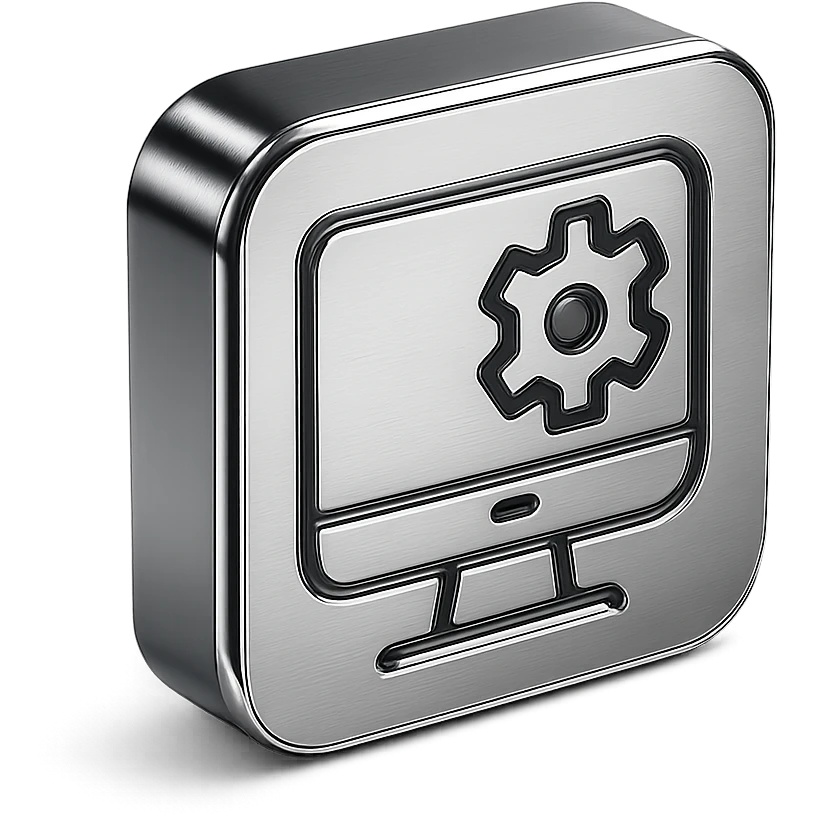 technology icon, chrome style, shiny and metallic emoji