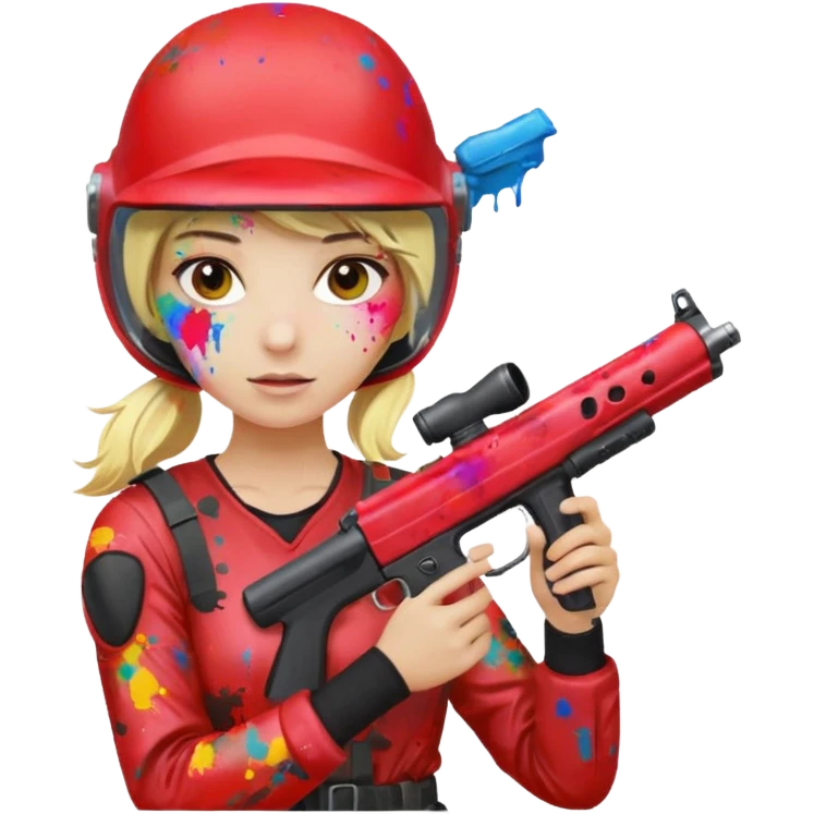 blond girl playing paintball with red paintball helmet emoji