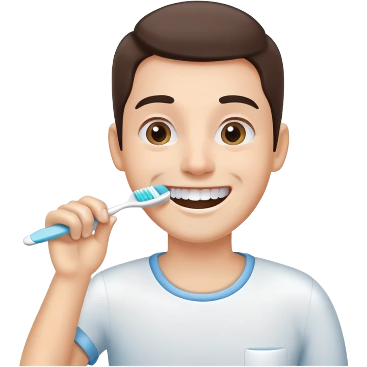 person brushing their teeth, smiling, holding a toothbrush, simple and expressive emoji