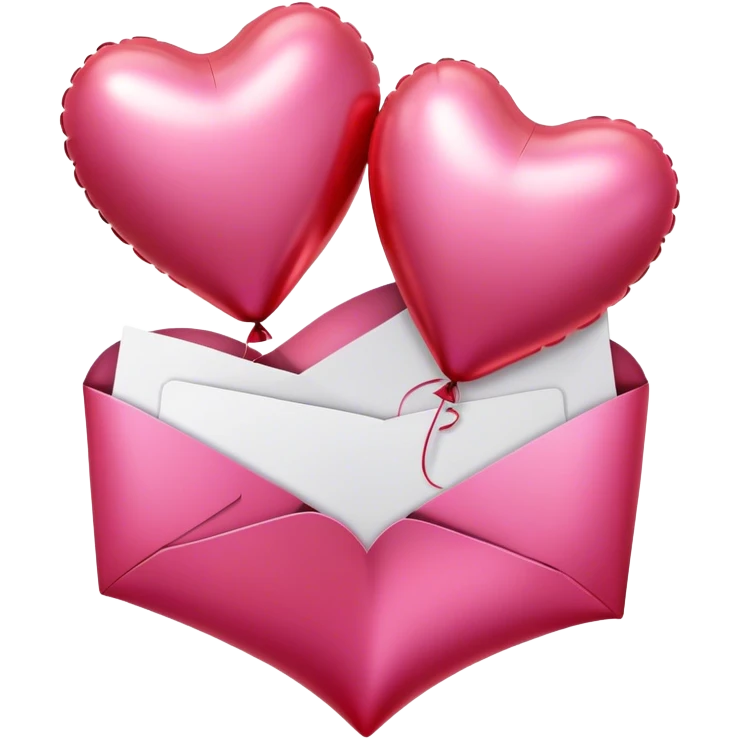 love letter in pink and red metallic heart-shaped balloons emoji