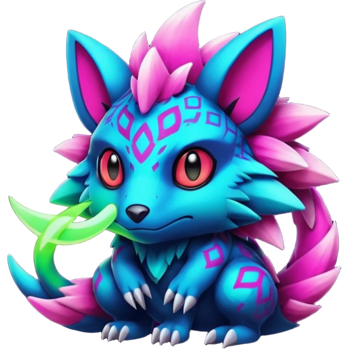 Dark bright neon colorful edgy exotic Fakémon-Pokémon-Vernid-creature emoji