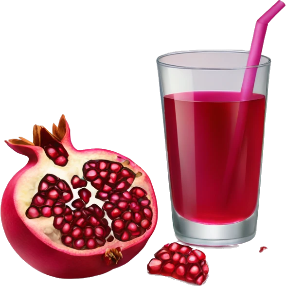 a glass of pomegranate juice with a slice of pomegranate beside it, a straw in it emoji