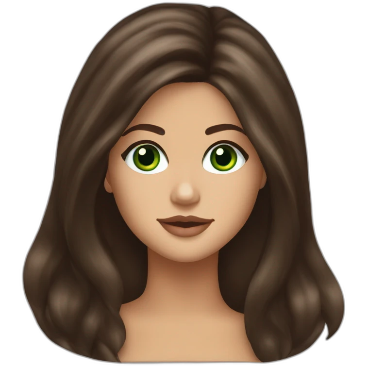 Selena Gomez with Green eyes and long chocolaté hair emoji