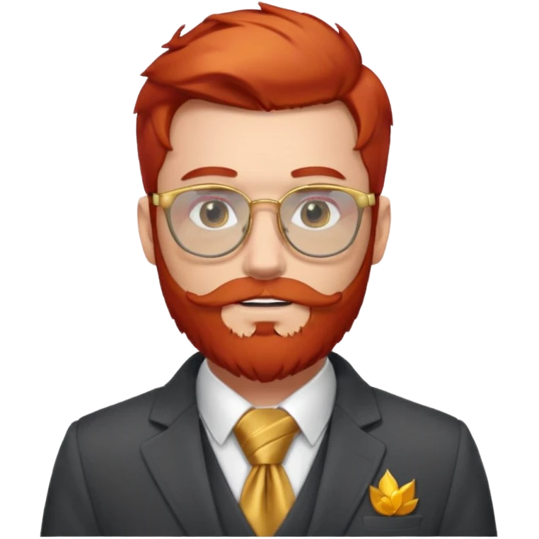gray scarf, male,  beard, red hair, with suit, gold glasses emoji