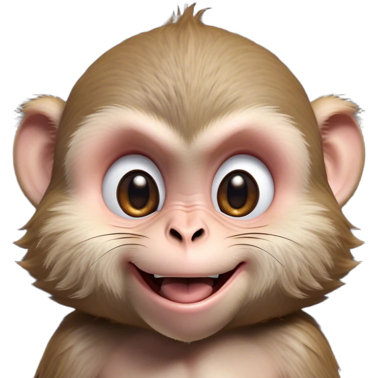 Cinematic Adorably Mischievous Macaque Portrait Emoji, Head tilted in a playful wink with an exaggerated, cheeky grin and a slightly raised eyebrow, featuring a compact, nimble build with fluffy fur and round, twinkling eyes brimming with mischief, Simplified yet irresistibly endearing features, highly detailed, glowing with a bright, joyful radiance, high shine, lively and quirky, stylized with an air of whimsical primate fun, soft glowing outline, capturing the essence of a mischievous macaque that seems ready to pull a playful face and scamper into your heart! emoji