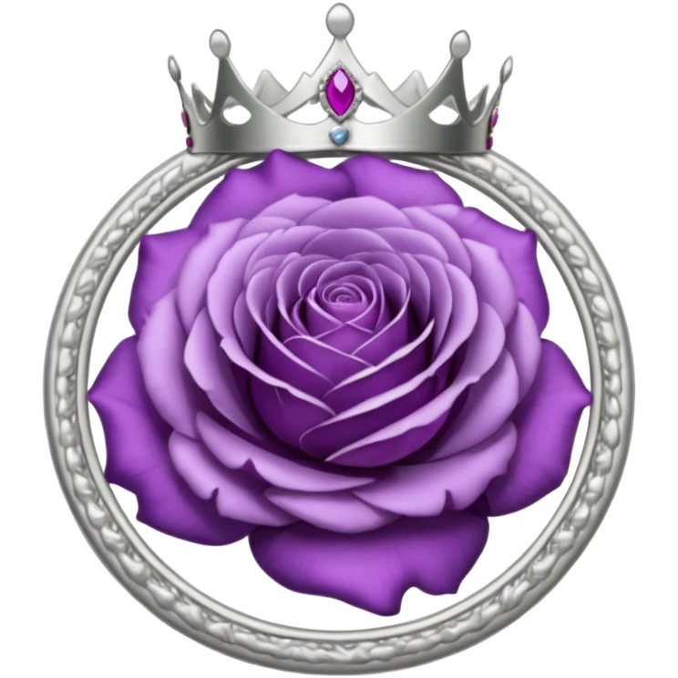 Purple rose flower, silver circle plaque, silver tiara emoji