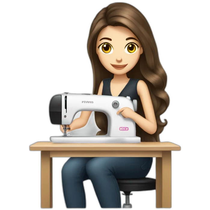 Brunette white girl long hair fashion designer sewing a dress emoji
