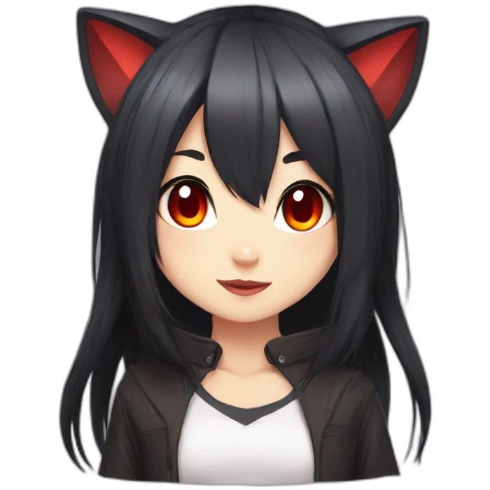 anime cat girl with red eyes and dark hair emoji