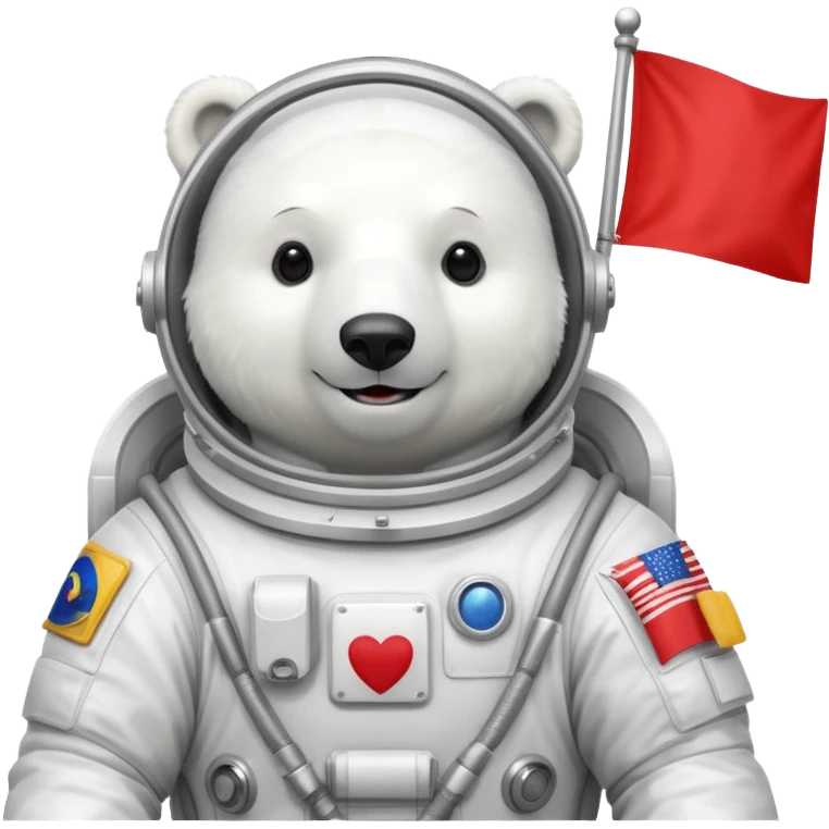 Polar bear in space suit, holding red rectangle flag emoji