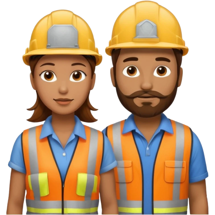 me haces una mujer pelo marron y un hombre con barba , que ambos esten vestidos como constructores de obra  emoji