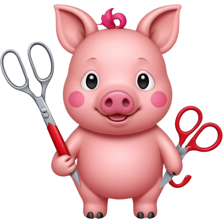 apple pig emoji holding scissors emoji