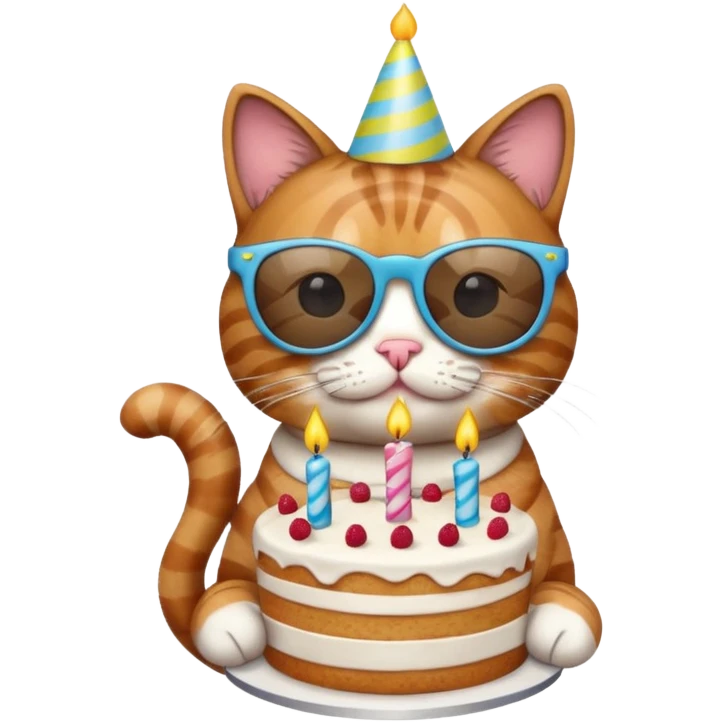 Cat with sunglasses holding a birthday cake  emoji