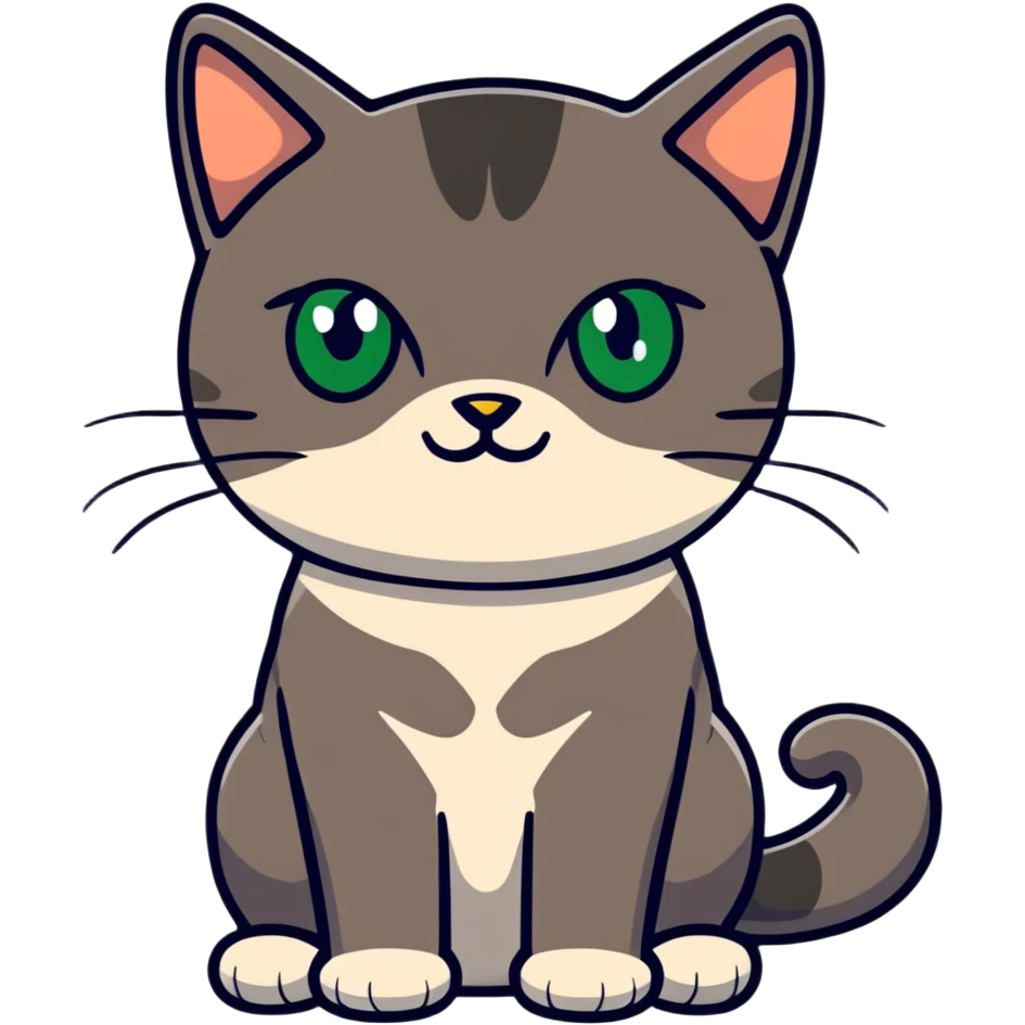 brownish gray cat with green eyes close together emoji