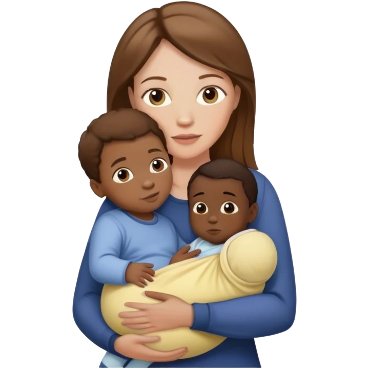 white mother with brown hair, holding a biracial baby, with a black father next to them emoji