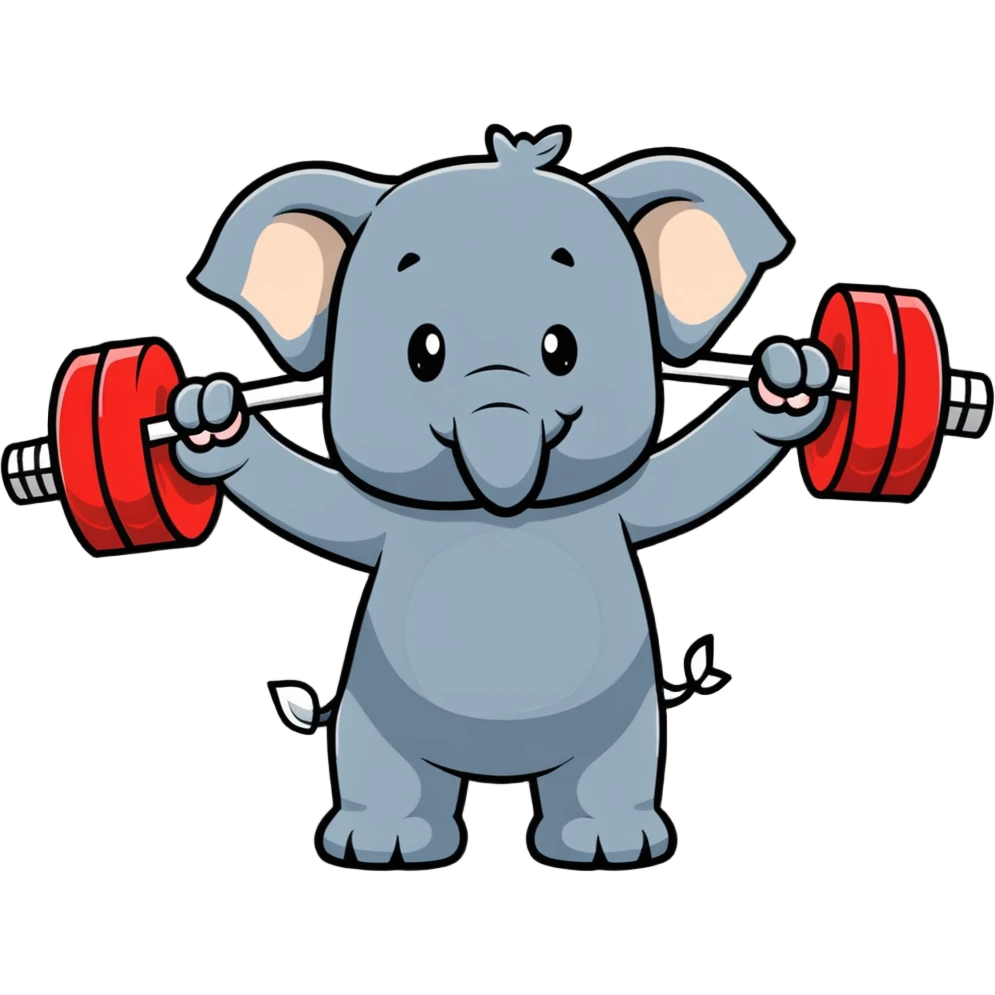 cartoonish elephant lifting a barbell emoji