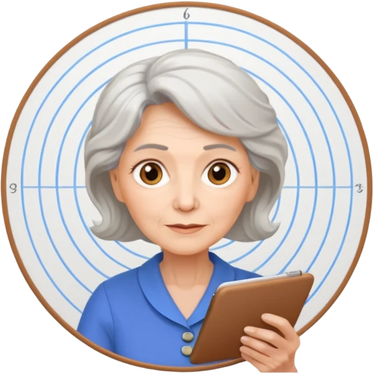 Older woman sketching in spiral pad, spiral pad to the camera emoji