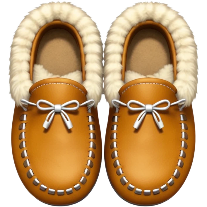 tan moccasins with decorative design and fluffy fur emoji