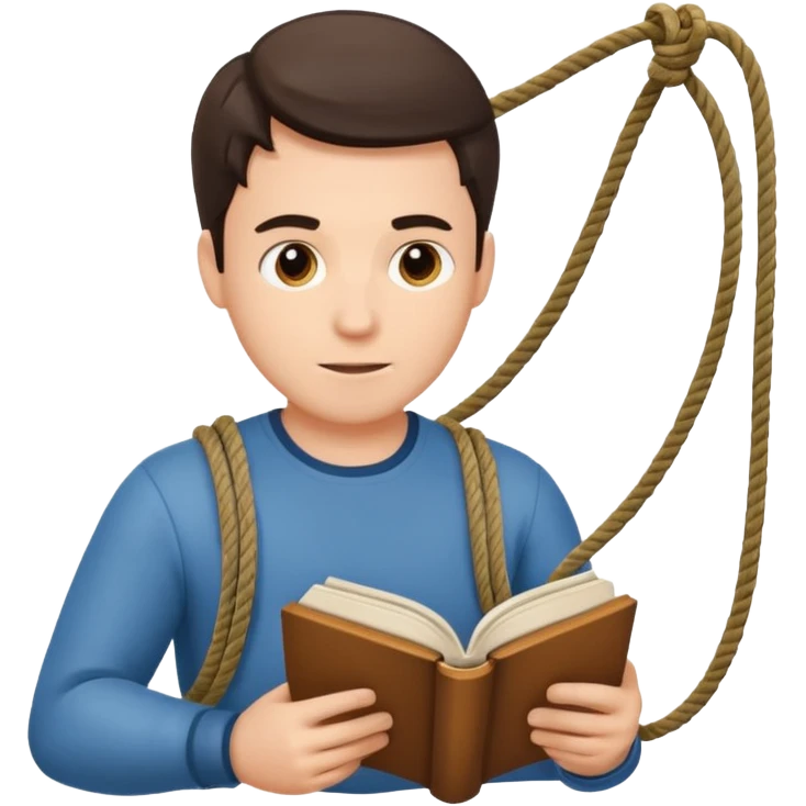 a man reading the book with ropes on the cover emoji