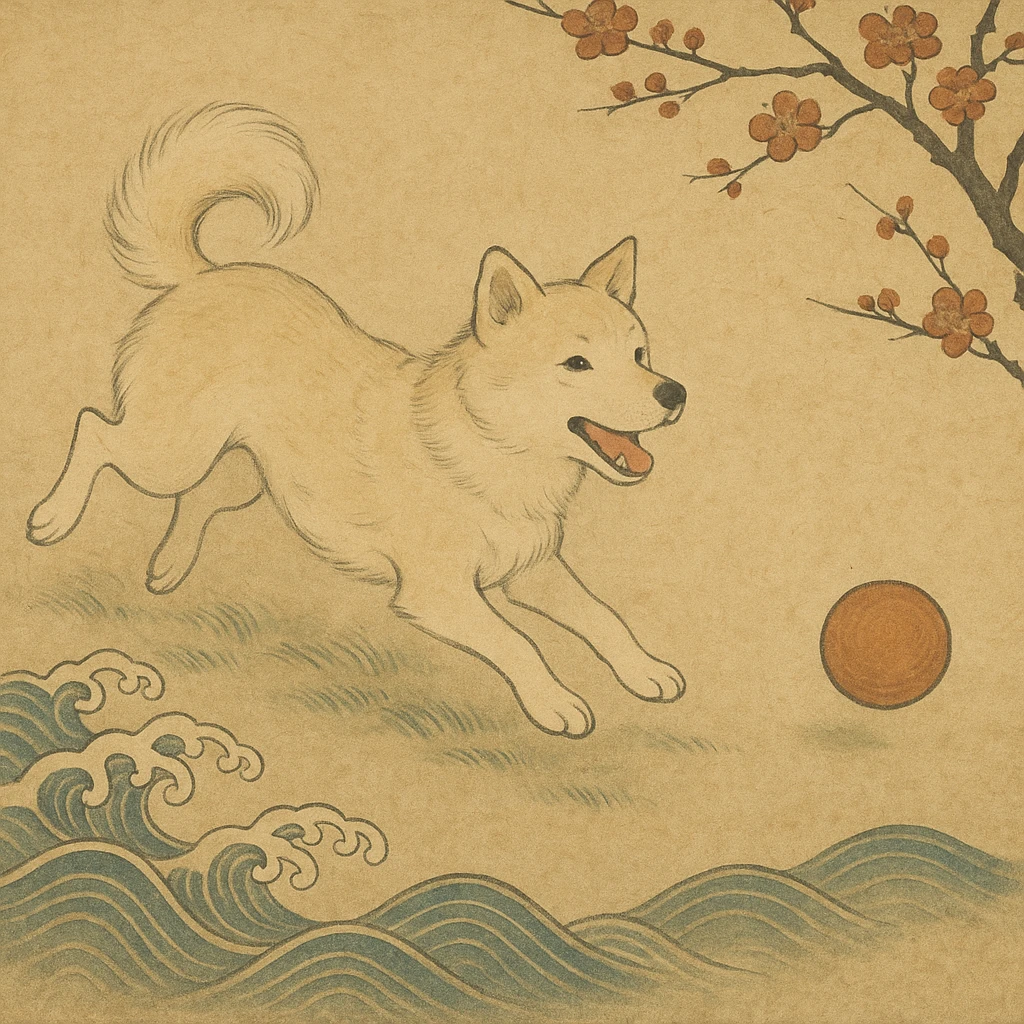 happy dog running after ball emoji
