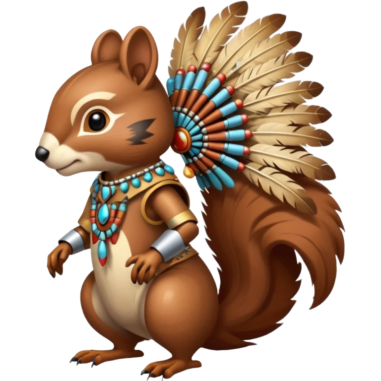 Full Robotic squirrel wearing native American regalia with feathers and beads emoji