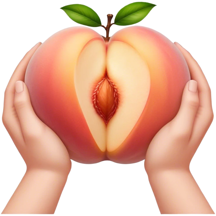 two hands parting a large white peach emoji