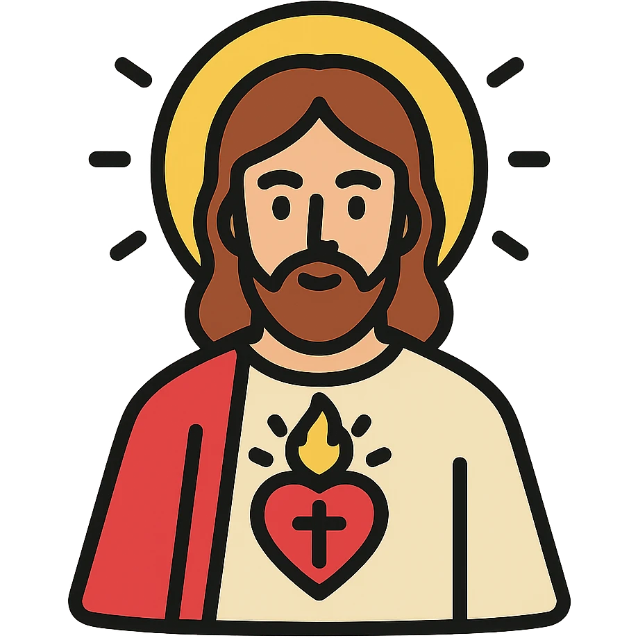 Jesus with a radiant heart, classic icon look, color outlines emoji