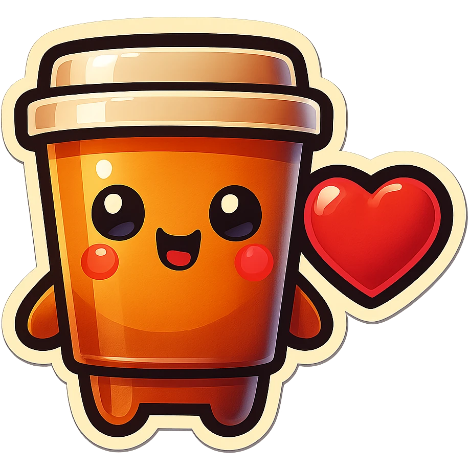 Tall coffee cup, large heart, chaotic heart emoji