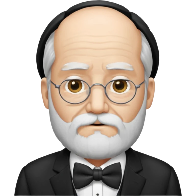 um sábio bem velho, cego de um olho, com barbas brancas e longas, usando um terno com gravata borboleta emoji