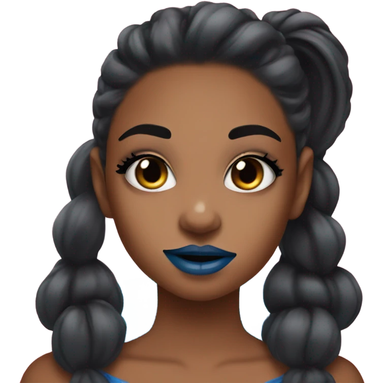 brownskin girl with makeup and black ponytails lip gloss in blue monster ha emoji