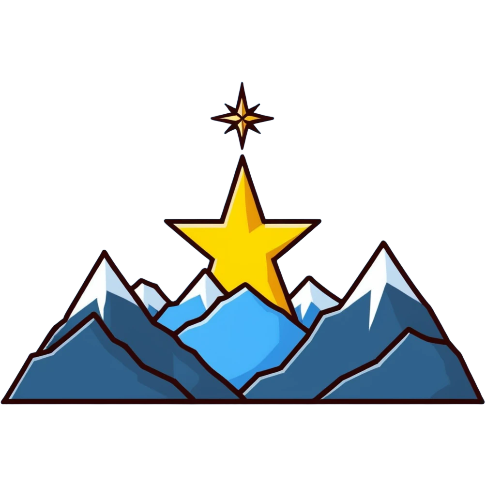 A yellow eight-pointed star with wide points and a simple mountain silhouette in the center of the star emoji