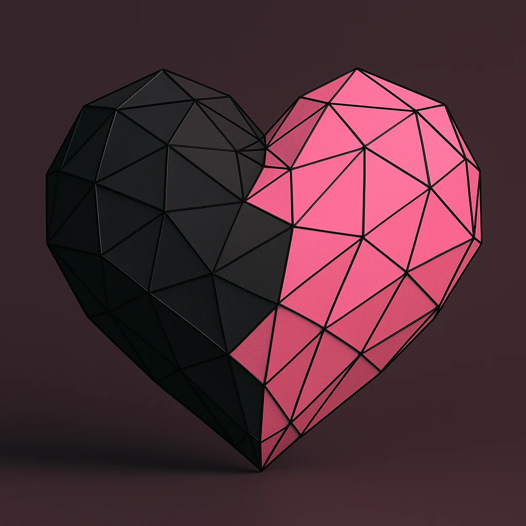BLACKPINK-inspired object, black and pink colors, geometric and wireframe 3D look emoji