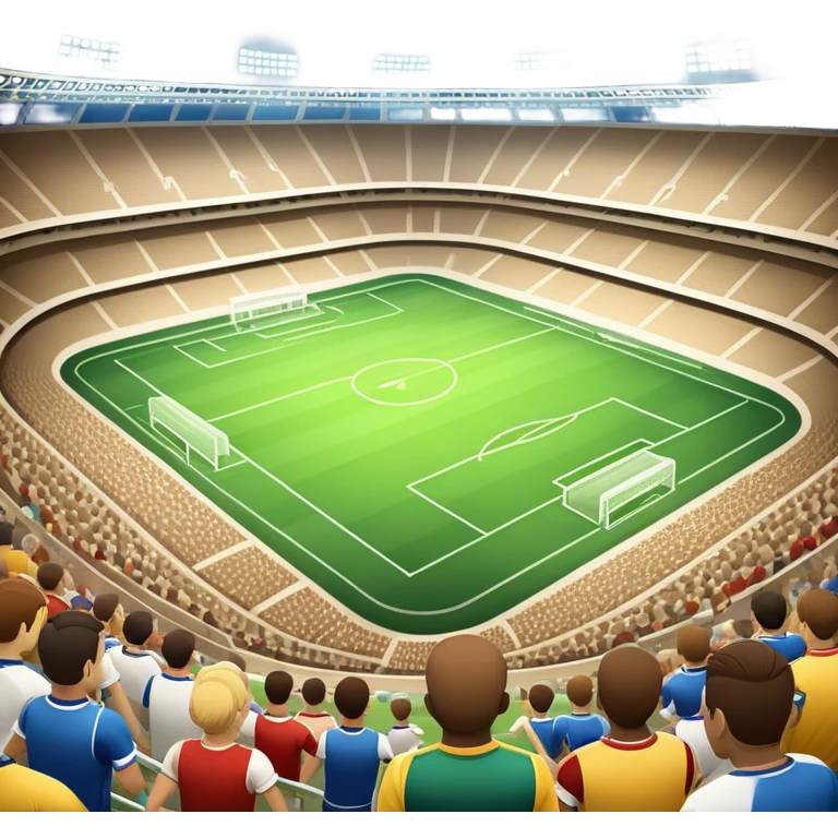 An icon featuring a large stadium with a football match in progress, players in action on the field, and a cheering crowd in the stands. Bright floodlights illuminate the pitch, creating an intense atmosphere of competition. The transparent background highlights the thrill of live sports events. emoji
