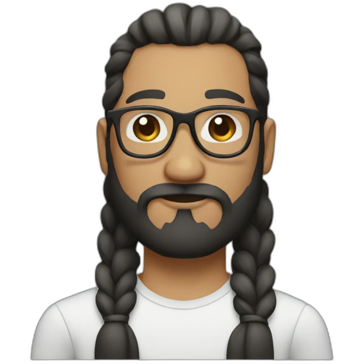 Man with long black and White beard long hair in ponytail and glasses emoji