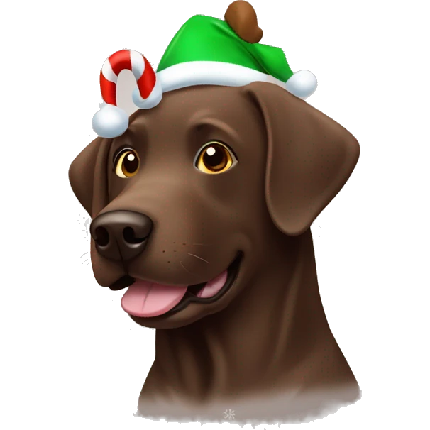 happy chocolate labrador in christmas sweat with reindeer emoji