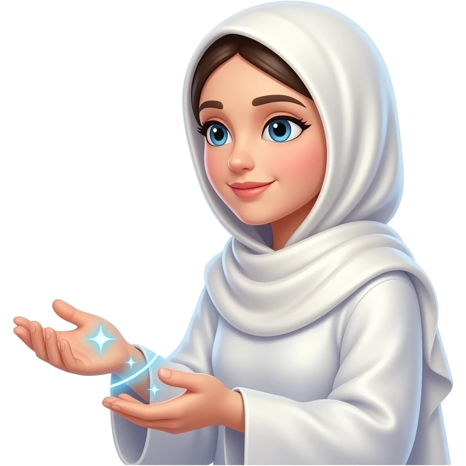A beautiful woman in a pearl-white satin hijab sitting her left around a glowing, Patreon logo made of crystalline light. Swirling trails of celestial energy and stardust surround her hands, a emerald text: 'What do they get in?'. Isolated on white, soft pastel colors, 3D icon style, ultra-detailed emoji