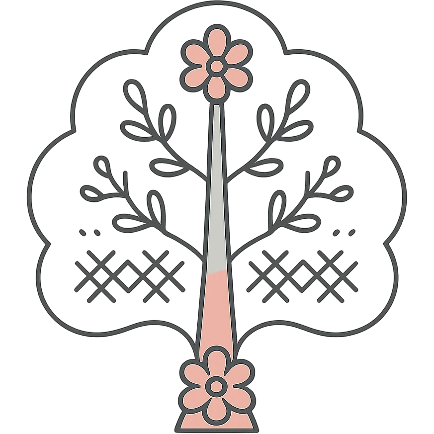 a stylized tree with folk motifs, Scandinavian or Slavic, neutral colors, minimalistic, transparent background emoji