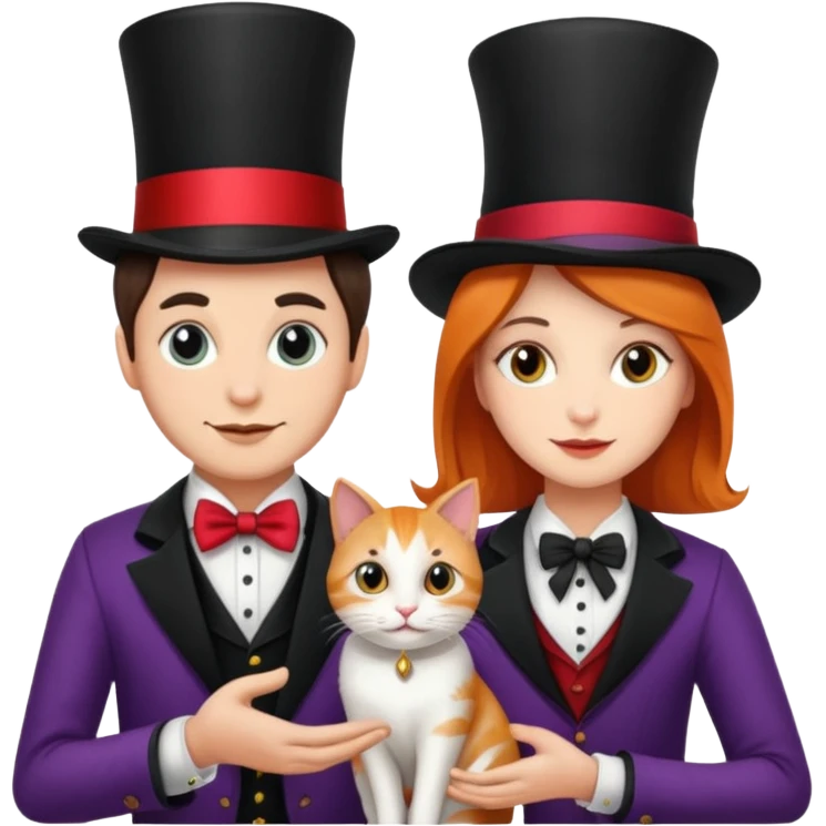 magician couple and their pet cat emoji