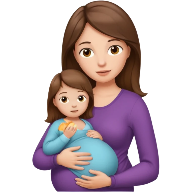 "Pregnant woman sitting with long brown hair and fair skin, holding a baby with short brown hair and fair skin." emoji