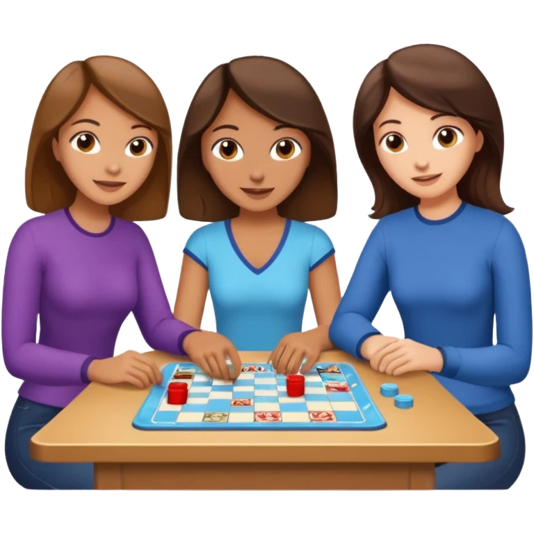 3 male and female brunette friends playing board game emoji