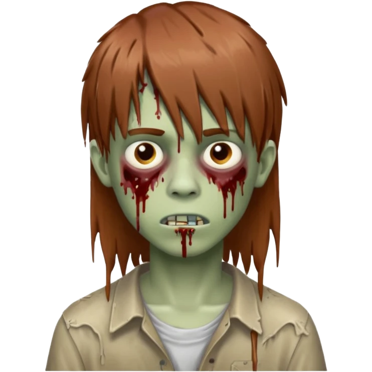 Chico adolescente zombie estilo drip con corte estilo mullet largo texturizado color castaño rojizo medio claro emoji